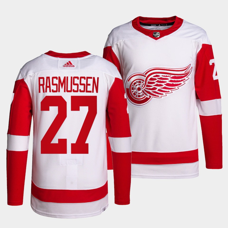 Detroit Red Wings Michael Rasmussen Away White Jersey Detroit Red Wings Michael Rasmussen Away White Jersey