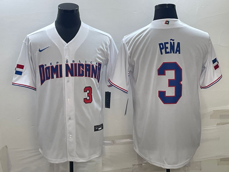 Dominican Republic Jeremy Pena White Red Replica 2023 World Baseball Classic Jersey Dominican Republic Jeremy Pena White Red Replica 2023 World Baseball Classic Jersey