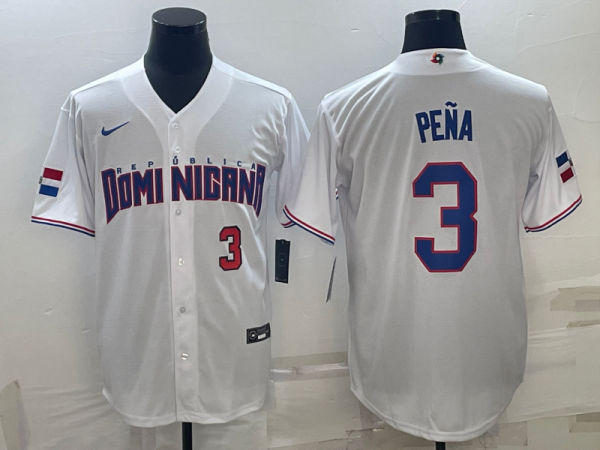 Dominican Republic Jeremy Pena White Red Replica 2023 World Baseball Classic Jersey Dominican Republic Jeremy Pena White Red Replica 2023 World Baseball Classic Jersey