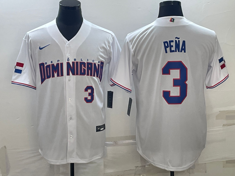 Dominican Republic Jeremy Pena White Royal Replica 2023 World Baseball Classic Jersey Dominican Republic Jeremy Pena White Royal Replica 2023 World Baseball Classic Jersey
