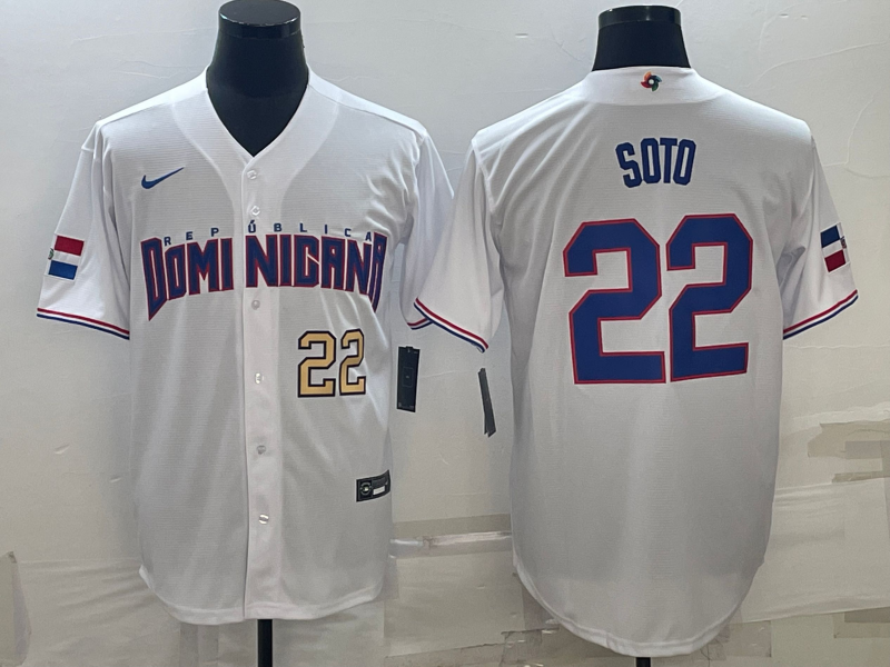 Dominican Republic Juan Soto White Gold Replica 2023 World Baseball Classic Jersey Dominican Republic Juan Soto White Gold Replica 2023 World Baseball Classic Jersey