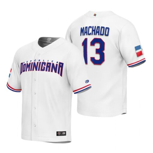Dominican Republic Manny Machado White Replica 2023 World Baseball Classic Jersey
