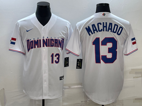 Dominican Republic Manny Machado White Royal Replica 2023 World Baseball Classic Jersey Dominican Republic Manny Machado White Royal Replica 2023 World Baseball Classic Jersey