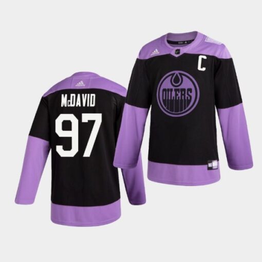 Edmonton Oilers Connor McDavid Hockey Fights Cancer Black Practice Jersey