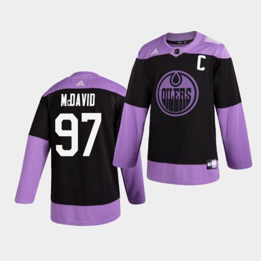 Edmonton Oilers Connor McDavid Hockey Fights Cancer Black Practice Jersey