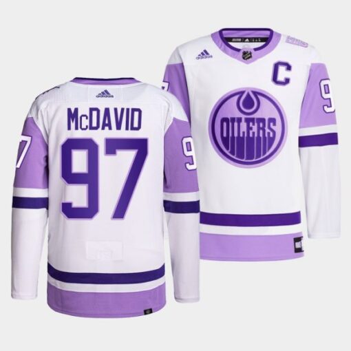 Edmonton Oilers Connor McDavid HockeyFightsCancer White Jersey