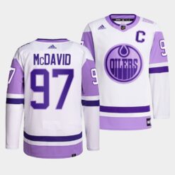 Edmonton Oilers Connor McDavid HockeyFightsCancer White Jersey