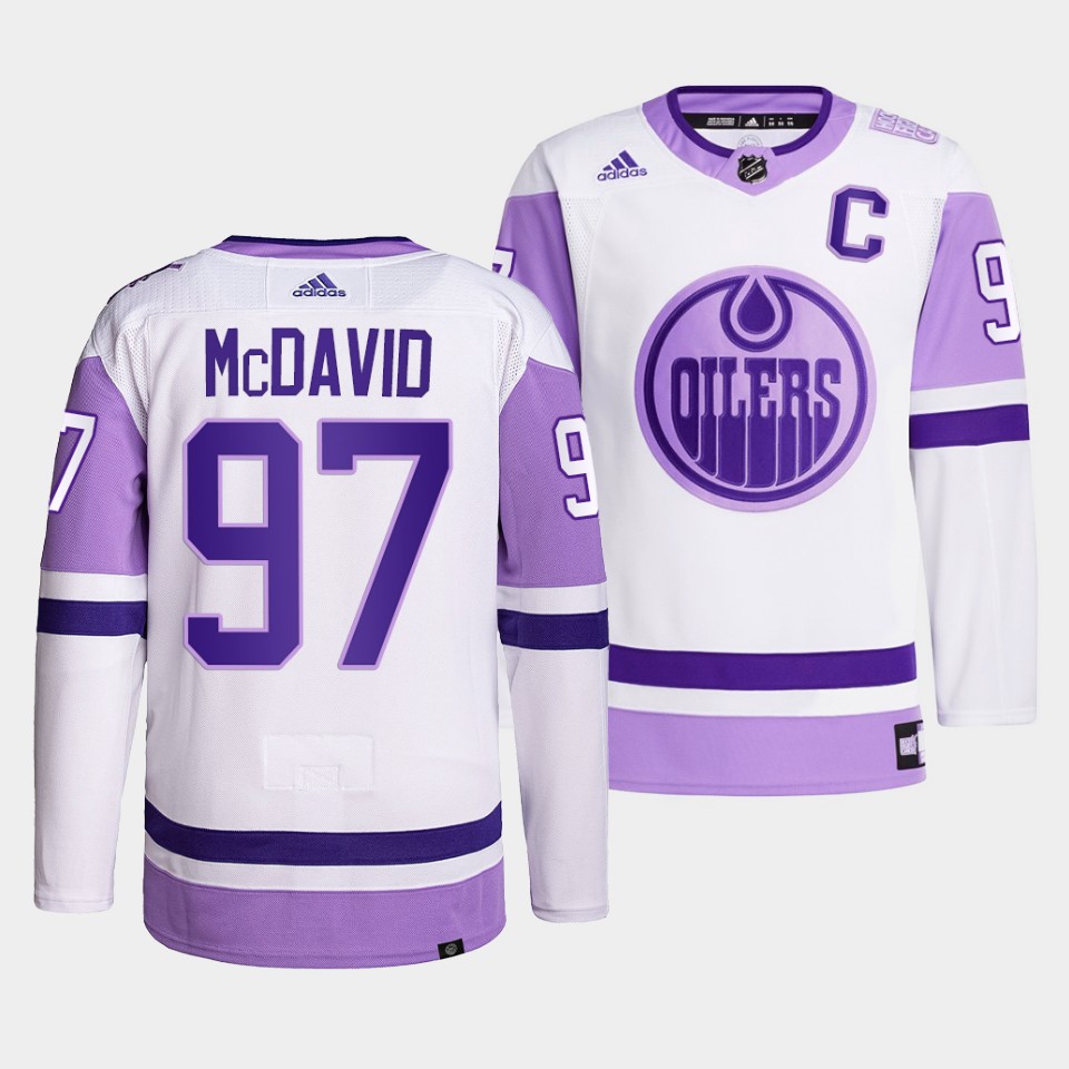 Edmonton Oilers Connor McDavid HockeyFightsCancer White Jersey Edmonton Oilers Connor McDavid HockeyFightsCancer White Jersey