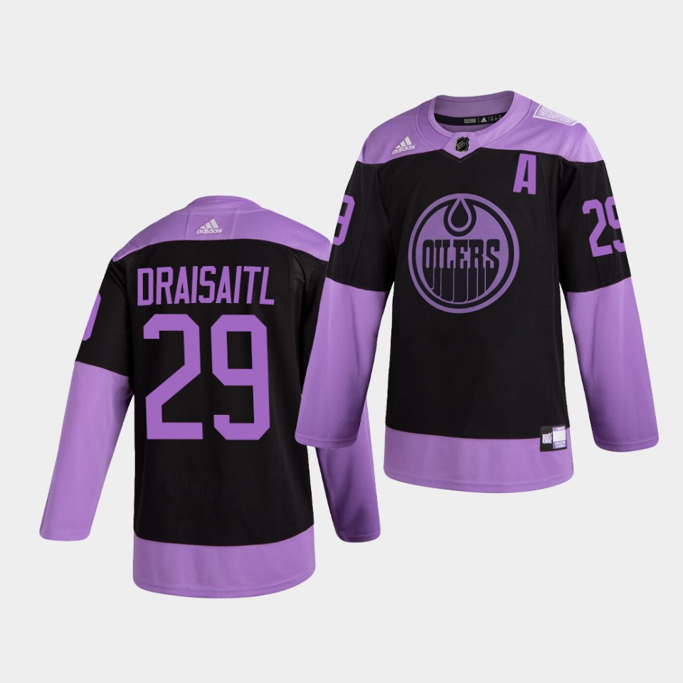Edmonton Oilers Leon Draisaitl HockeyFightsCancer Purple Jersey Edmonton Oilers Leon Draisaitl HockeyFightsCancer Purple Jersey