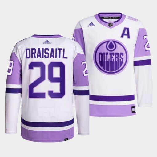 Edmonton Oilers Leon Draisaitl HockeyFightsCancer White Jersey