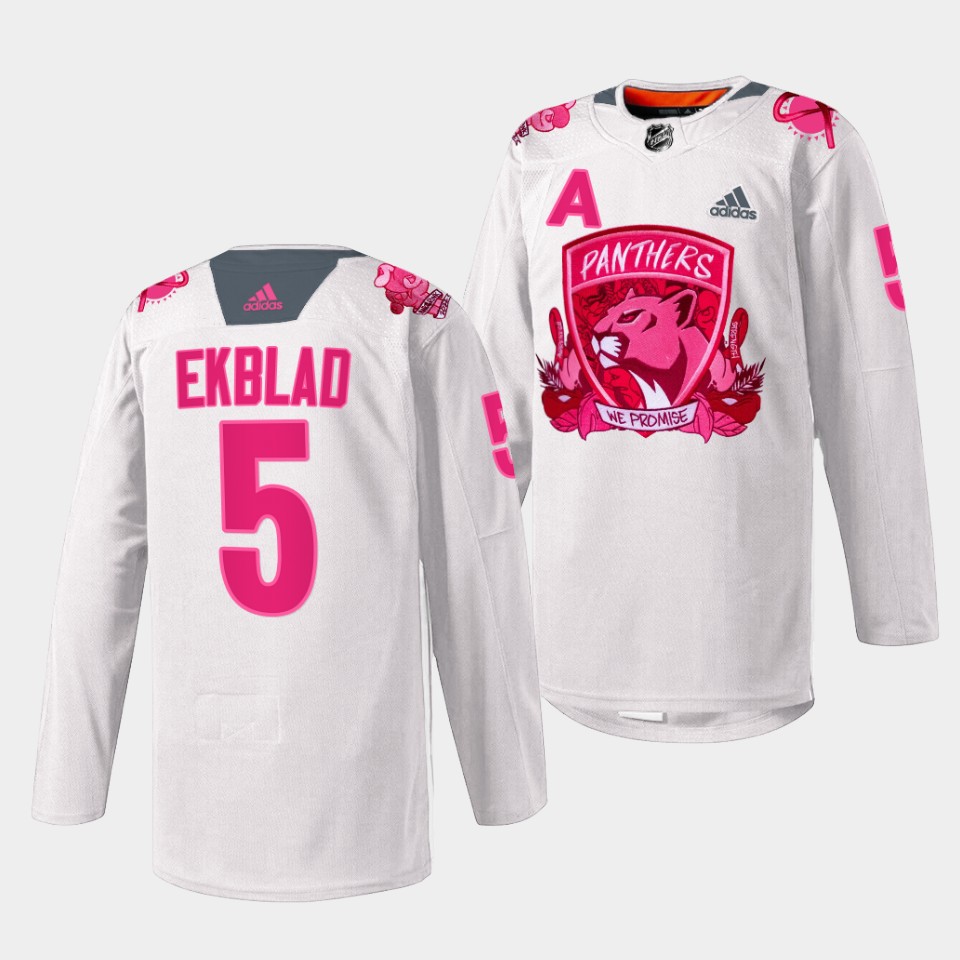 Florida Panthers Aaron Ekblad 2022 Pink in the Rink White Jersey Florida Panthers Aaron Ekblad 2022 Pink in the Rink White Jersey