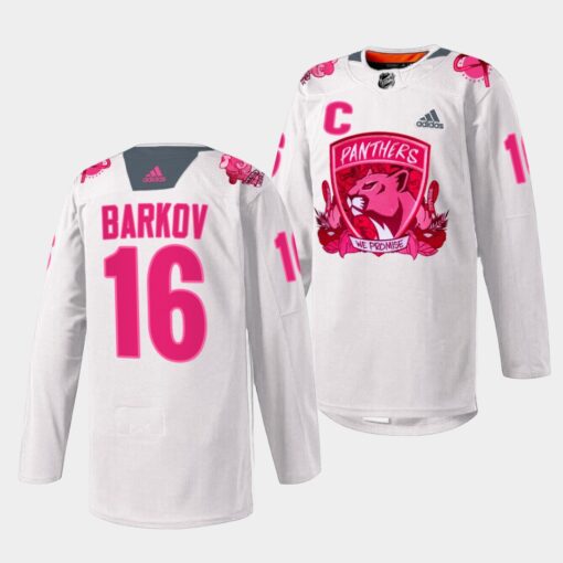 Florida Panthers Aleksander Barkov 2022 Pink in the Rink White Jersey
