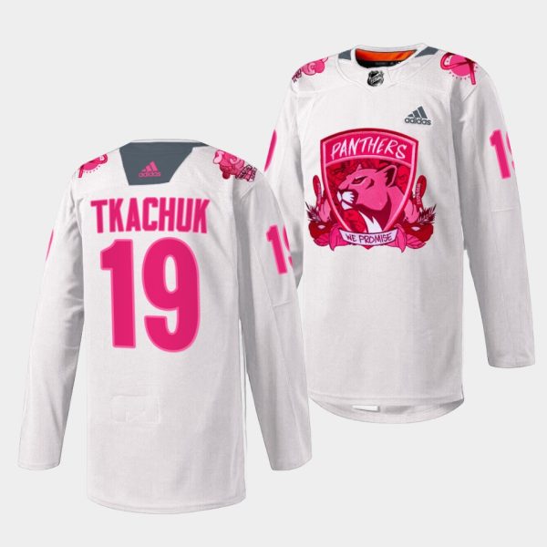 Florida Panthers Matthew Tkachuk 2022 Pink in the Rink White Jersey Florida Panthers Matthew Tkachuk 2022 Pink in the Rink White Jersey