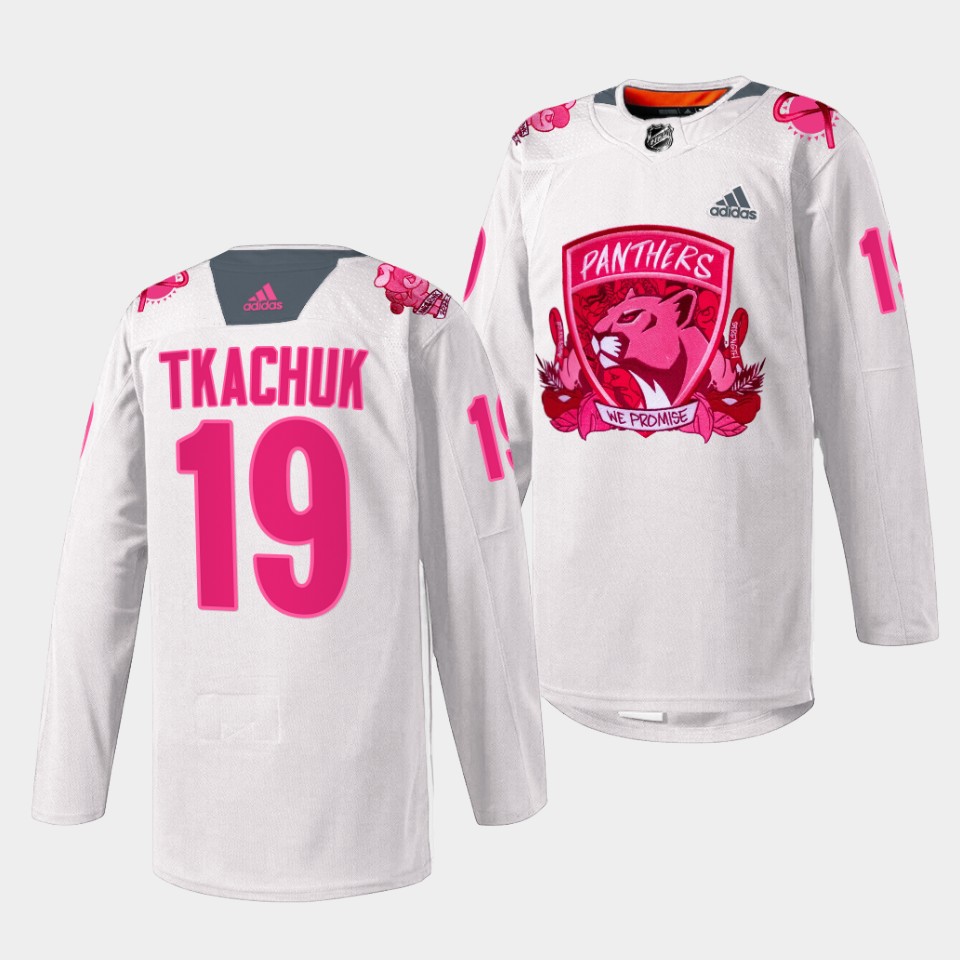 Florida Panthers Matthew Tkachuk 2022 Pink in the Rink White Jersey Florida Panthers Matthew Tkachuk 2022 Pink in the Rink White Jersey