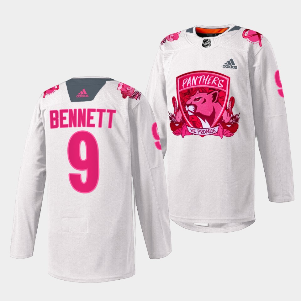Florida Panthers Sam Bennett 2022 Pink in the Rink White Jersey Florida Panthers Sam Bennett 2022 Pink in the Rink White Jersey