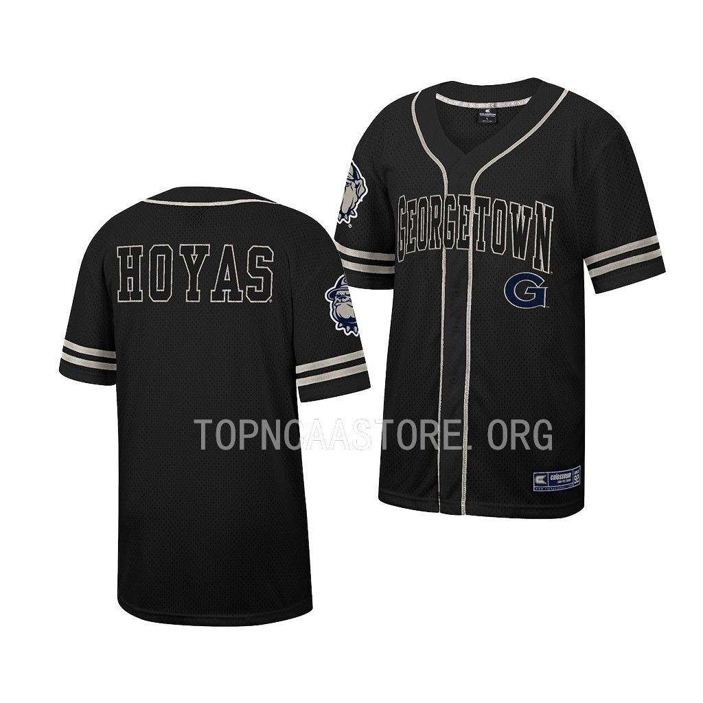 Georgetown Hoyas Free Spirited Black Button-Up College Baseball Jersey Georgetown Hoyas Free Spirited Black Button-Up College Baseball Jersey
