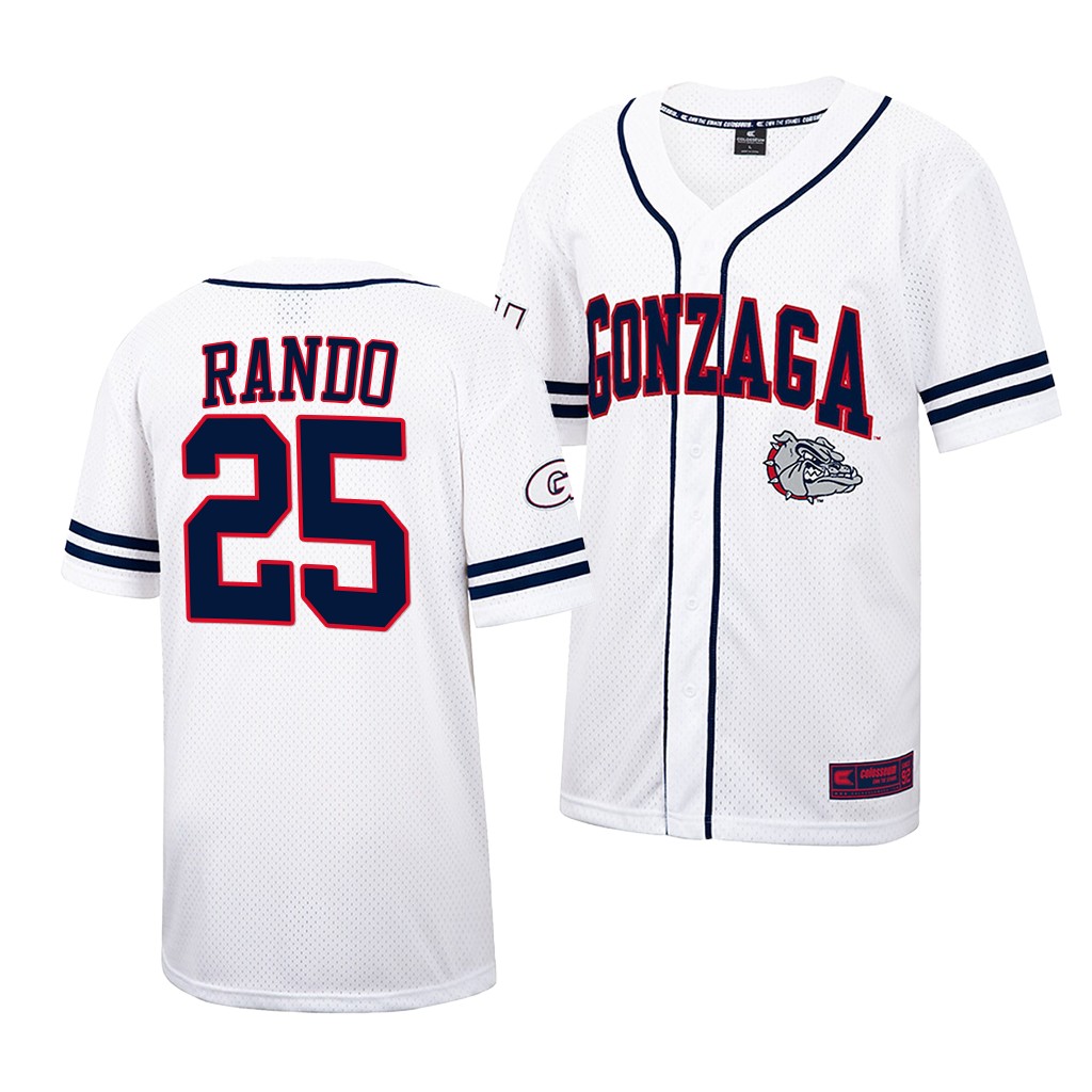 Gonzaga Bulldogs Tyler Rando College Baseball Jersey White Gonzaga Bulldogs Tyler Rando College Baseball Jersey White