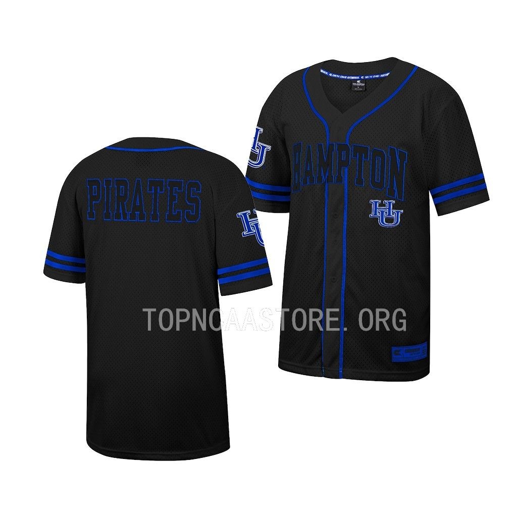 Hampton Pirates Free Spirited Black Button-Up College Baseball Jersey Hampton Pirates Free Spirited Black Button-Up College Baseball Jersey