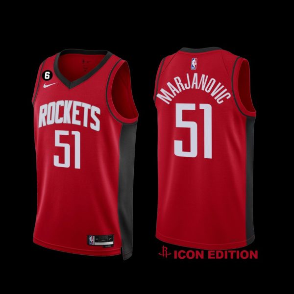 Houston Rockets Boban Marjanovic 2022-23 Icon Edition NO.6 Patch Jersey Red Houston Rockets Boban Marjanovic 2022-23 Icon Edition NO.6 Patch Jersey Red