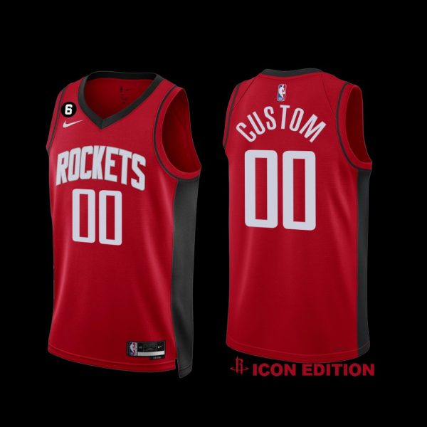 Houston Rockets Custom 2022-23 Icon Edition NO.6 Patch Jersey Red Houston Rockets Custom 2022-23 Icon Edition NO.6 Patch Jersey Red
