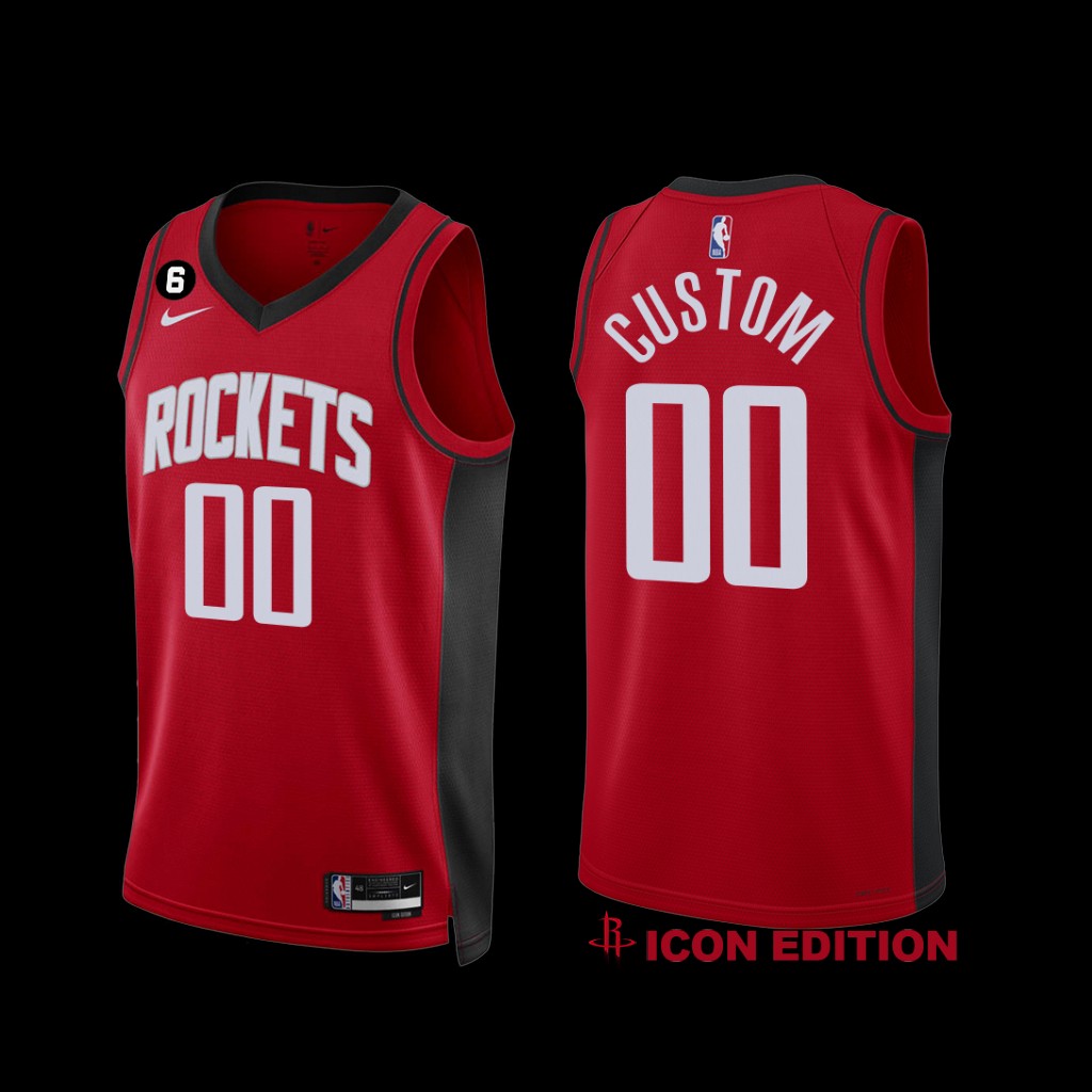 Houston Rockets Custom 2022-23 Icon Edition NO.6 Patch Jersey Red Houston Rockets Custom 2022-23 Icon Edition NO.6 Patch Jersey Red