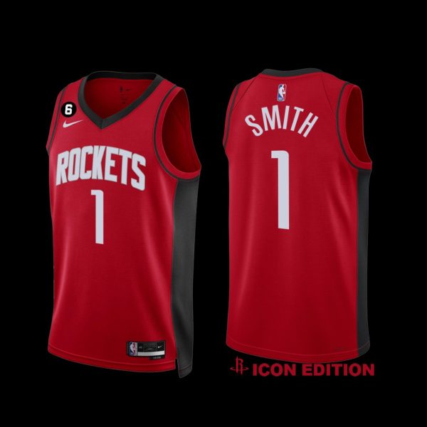 Houston Rockets Jabari Smith 2022-23 Icon Edition NO.6 Patch Jersey Red Houston Rockets Jabari Smith 2022-23 Icon Edition NO.6 Patch Jersey Red