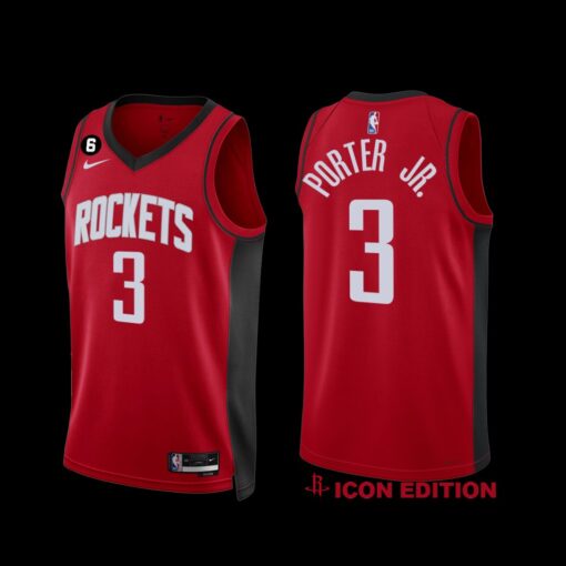 Houston Rockets Kevin Porter Jr. 2022-23 Icon Edition NO.6 Patch Jersey Red