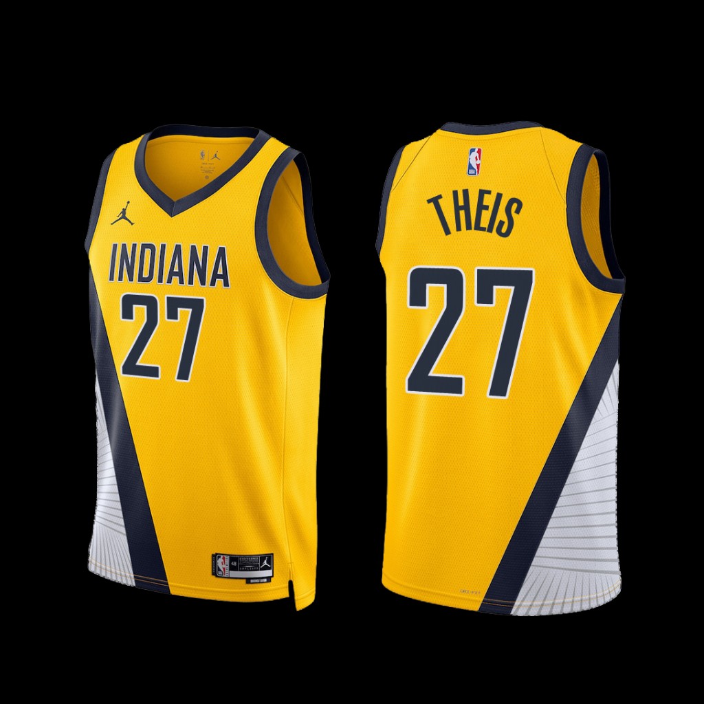 Indiana Pacers Daniel Theis 2022-23 Statement Edition Jersey Yellow Indiana Pacers Daniel Theis 2022-23 Statement Edition Jersey Yellow