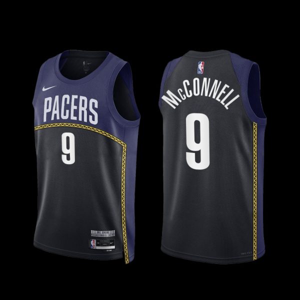 Indiana Pacers T.J. McConnell 2022-23 City Edition Jersey Black Navy Indiana Pacers T.J. McConnell 2022-23 City Edition Jersey Black Navy