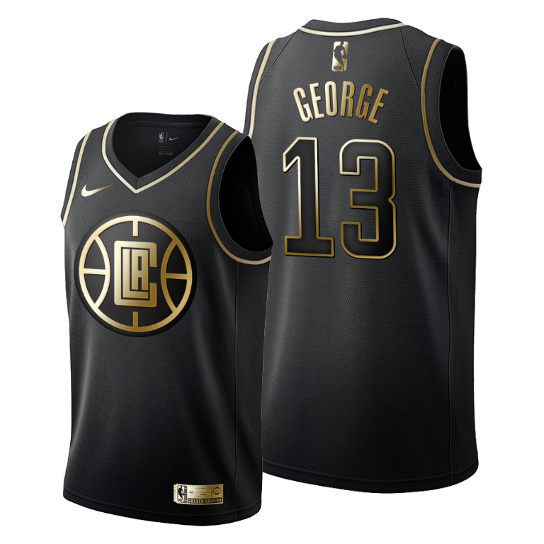 Los Angeles Clippers Paul George Black Golden Jersey Los Angeles Clippers Paul George Black Golden Jersey