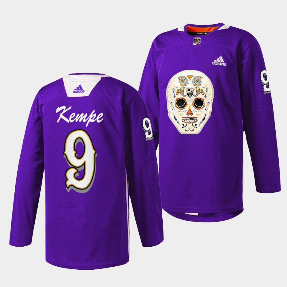 Los Angeles Kings Adrian Kempe Dia De Los Metros Night Purple Sugar Skull Jersey Los Angeles Kings Adrian Kempe Dia De Los Metros Night Purple Sugar Skull Jersey