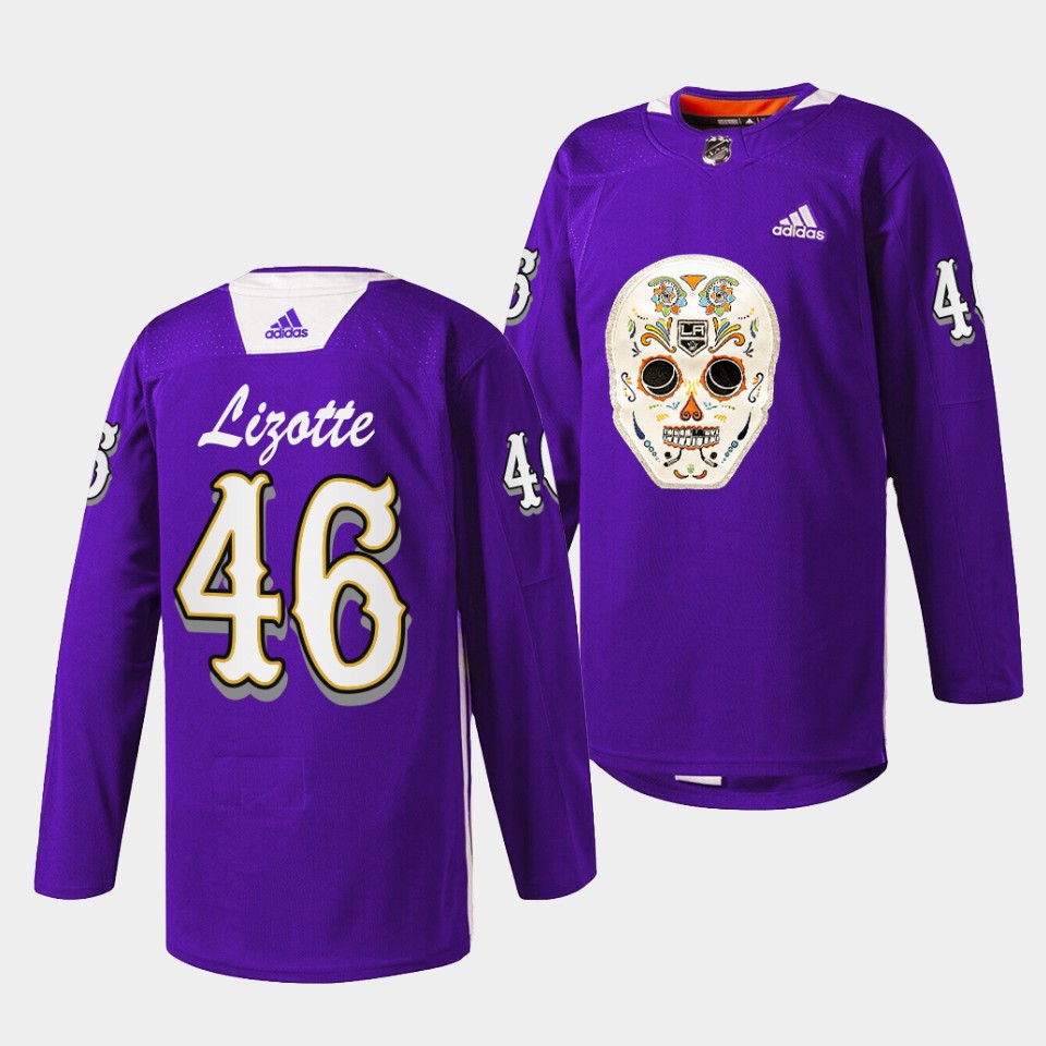 Los Angeles Kings Blake Lizotte Dia De Los Metros Night Purple Sugar Skull Jersey Los Angeles Kings Blake Lizotte Dia De Los Metros Night Purple Sugar Skull Jersey