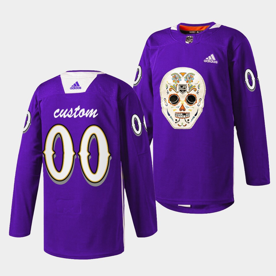 Los Angeles Kings Custom Dia De Los Metros Night Purple Sugar Skull Jersey Los Angeles Kings Custom Dia De Los Metros Night Purple Sugar Skull Jersey