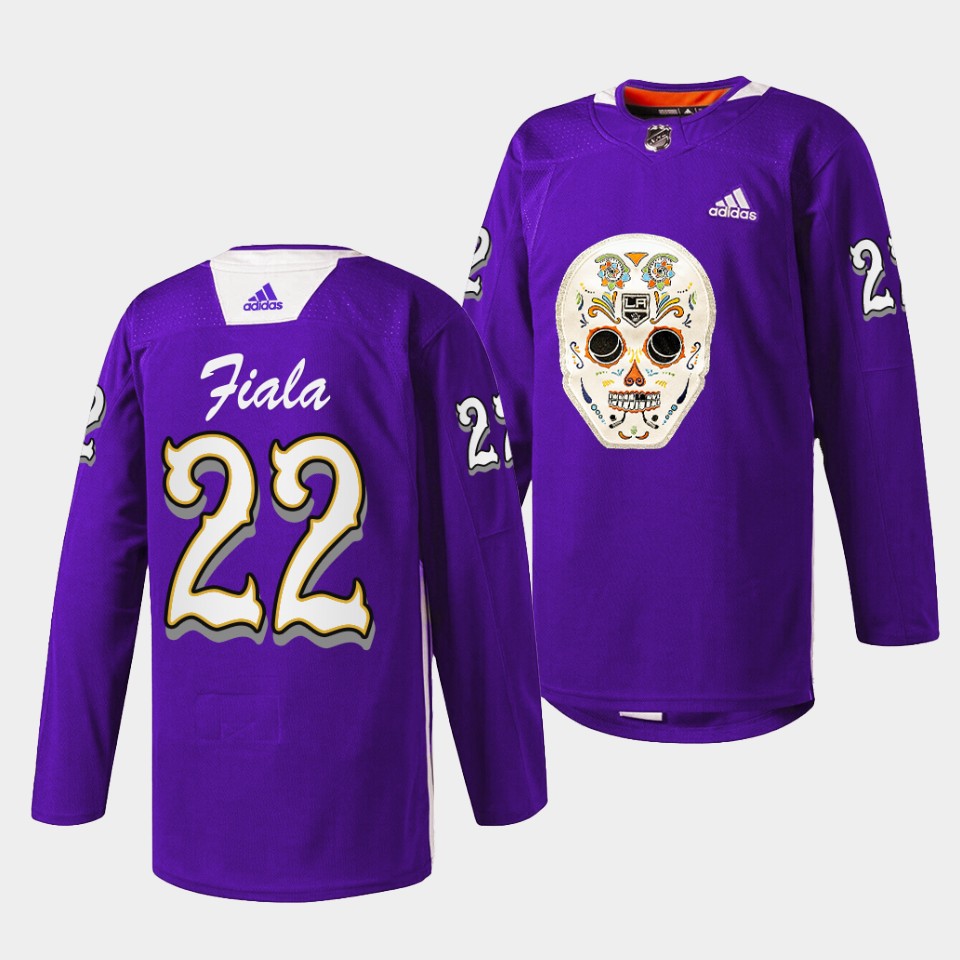 Los Angeles Kings Kevin Fiala Dia De Los Metros Night Purple Sugar Skull Jersey Los Angeles Kings Kevin Fiala Dia De Los Metros Night Purple Sugar Skull Jersey