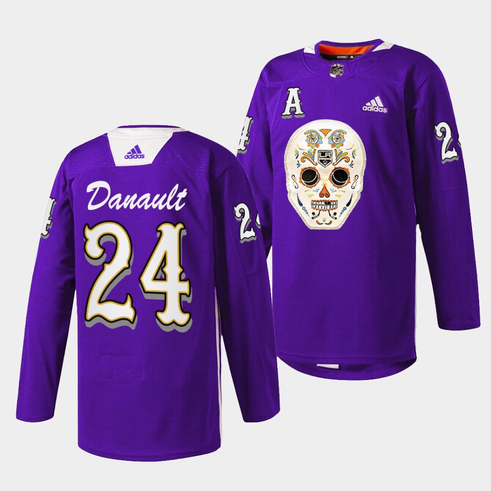 Los Angeles Kings Phillip Danault Dia De Los Metros Night Purple Sugar Skull Jersey Los Angeles Kings Phillip Danault Dia De Los Metros Night Purple Sugar Skull Jersey