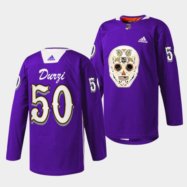 Los Angeles Kings Sean Durzi Dia De Los Metros Night Purple Sugar Skull Jersey Los Angeles Kings Sean Durzi Dia De Los Metros Night Purple Sugar Skull Jersey
