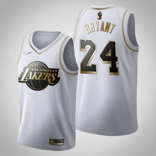 Los Angeles Lakers 24 Kobe Bryant White Golden Jersey