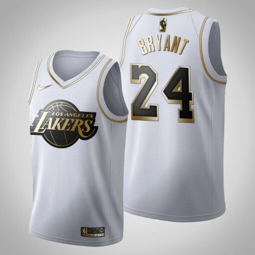 Los Angeles Lakers 24 Kobe Bryant White Golden Jersey