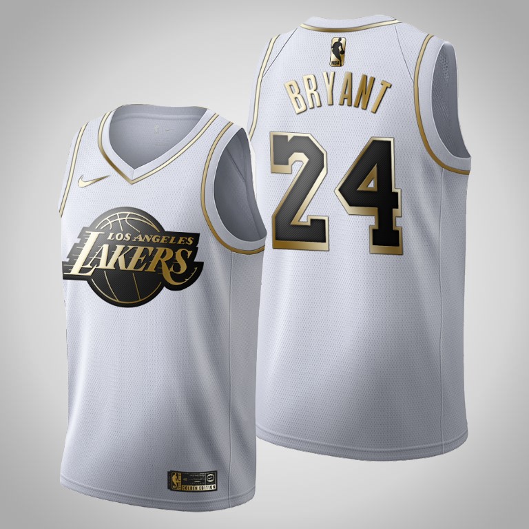 Los Angeles Lakers 24 Kobe Bryant White Golden Jersey Los Angeles Lakers 24 Kobe Bryant White Golden Jersey