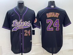 Los Angeles Lakers X Dodgers 24 Kobe Bryant Black Baseball Jersey