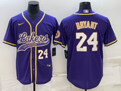 Los Angeles Lakers X Dodgers 24 Kobe Bryant Purple Baseball Jersey