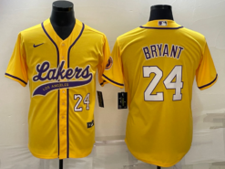 Los Angeles Lakers X Dodgers 24 Kobe Bryant Yellow Baseball Jersey