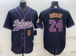 Los Angeles Lakers X Dodgers 8 24 Kobe Bryant Black Baseball Jersey