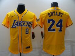 Los Angeles Lakers X Dodgers 8 24 Kobe Bryant Gold Authentic Baseball Jersey