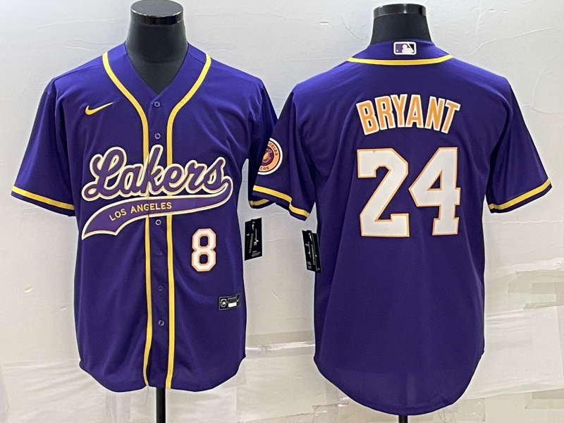 Los Angeles Lakers X Dodgers 8 24 Kobe Bryant Purple Baseball Jersey Los Angeles Lakers X Dodgers 8 24 Kobe Bryant Purple Baseball Jersey