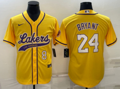 Los Angeles Lakers X Dodgers 8 24 Kobe Bryant Yellow Baseball Jersey