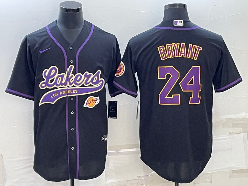 Los Angeles Lakers X Dodgers Kobe Bryant Black Baseball Jersey with Logo Los Angeles Lakers X Dodgers Kobe Bryant Black Baseball Jersey with Logo