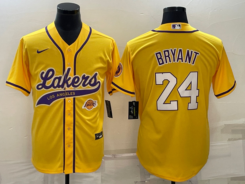 Los Angeles Lakers X Dodgers Kobe Bryant Yellow Baseball Jersey with Logo Los Angeles Lakers X Dodgers Kobe Bryant Yellow Baseball Jersey with Logo