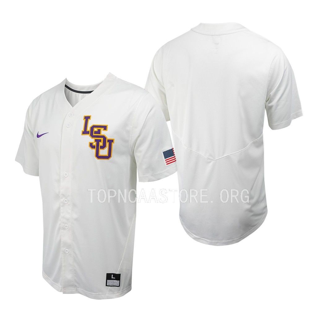 LSU Tigers College Baseball White Full-Button Jersey LSU Tigers College Baseball White Full-Button Jersey