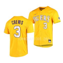 LSU Tigers Dylan Crews Elite Gold Full-Button College Baseball Jersey